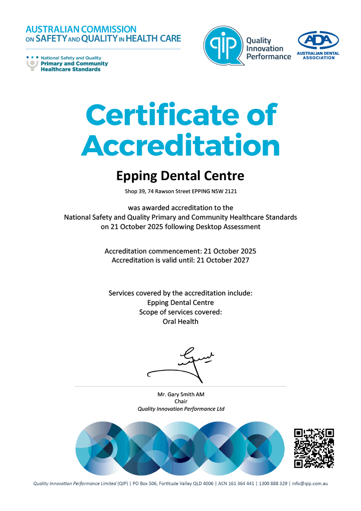 QIP accreditation certificate — Epping Dental Centre